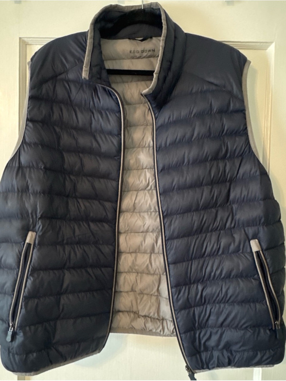 Men's Quilted Packable Down Vest - Navy with Gray Trim